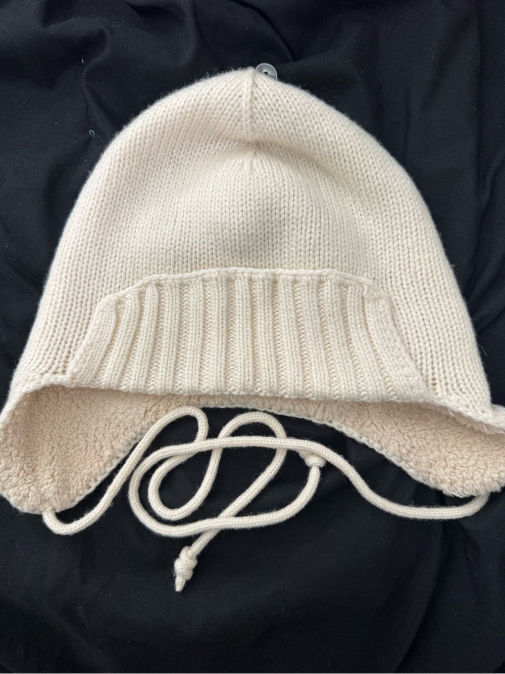 J Crew Cream‎ Knit Earflap Hat with Tie Strings